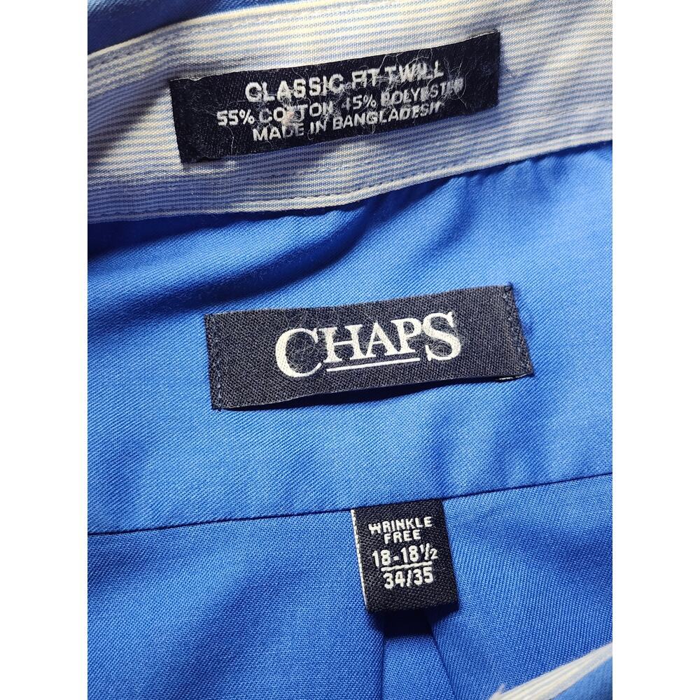 Chaps Twill Men's Blue Sz 18 Cotton Blend Button-Down Preppy Wrinkle Free - Picture 3 of 6